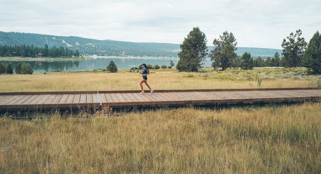 A woman running outdoors 