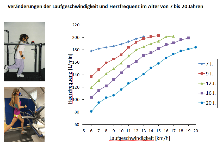 Grafik: So hat sich Laura Hottenrotts Laufgeschwindigkeit und Herzfrequenz im Laufe der Jahre (7-20 ) verändert 