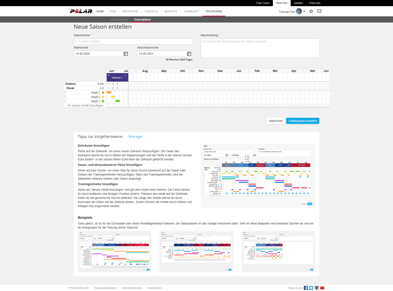 Polar Flow Webservice: Saisonplaner / besser trainieren