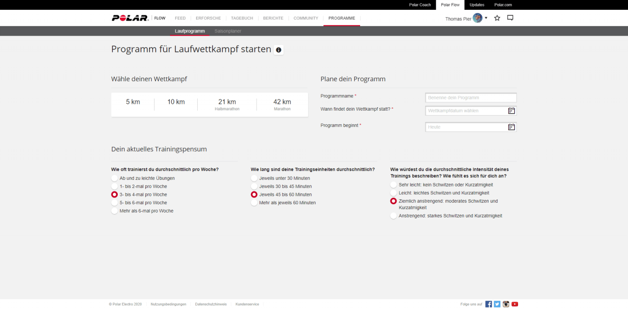 Polar  Flow Webservice: Individuelles Polar Laufprogramm starten / besser trainieren