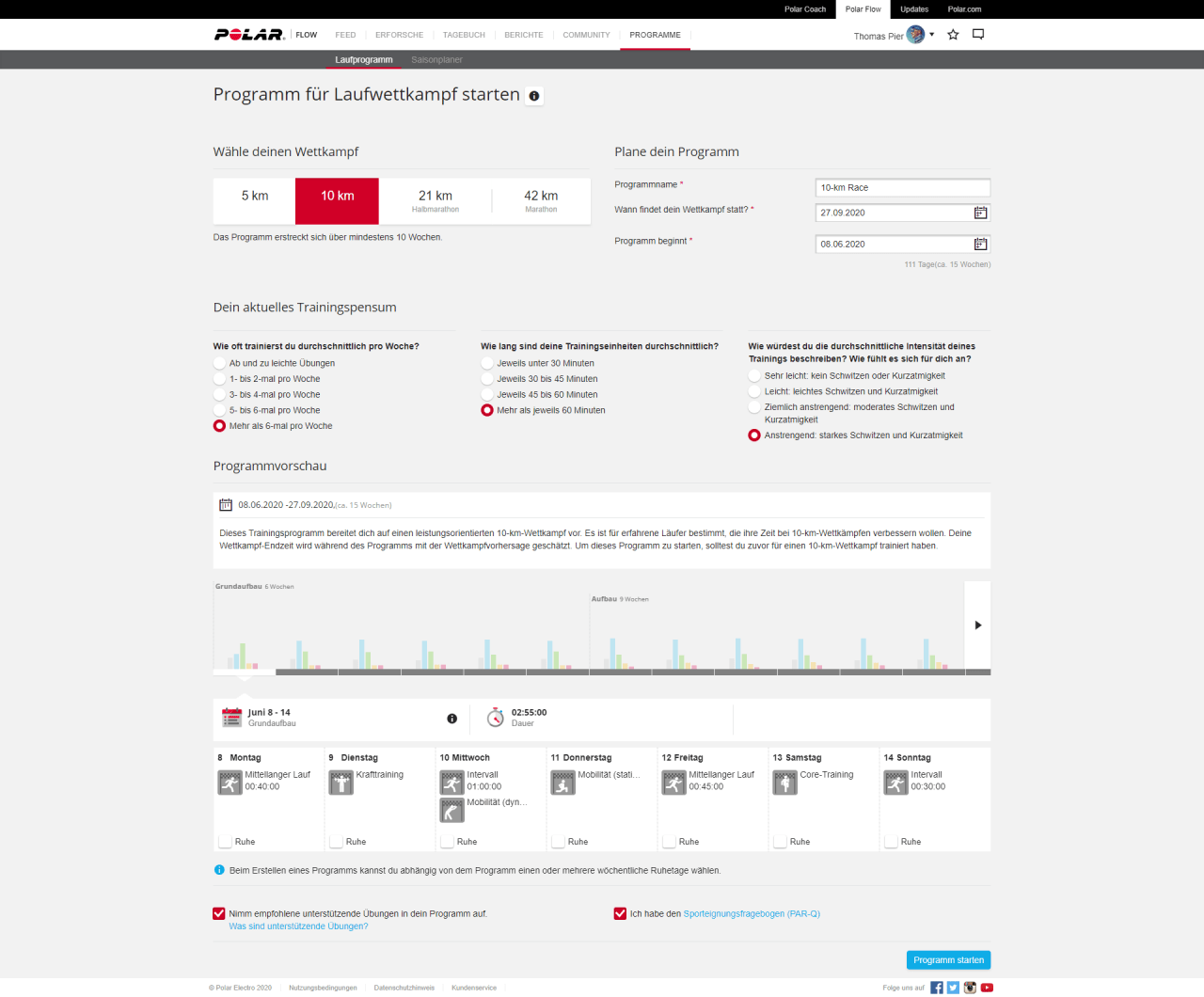 Polar Flow Webservice: Laufprogramm / besser trainieren