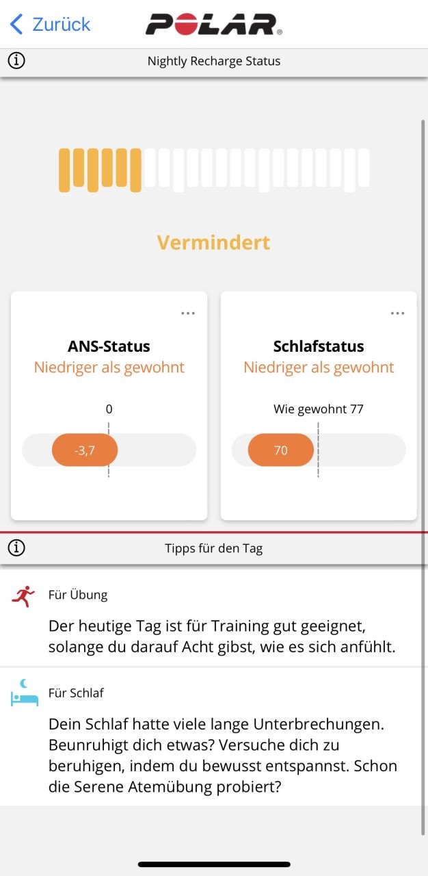 Polar Nightly Recharge Status: Vermindert - Schlafdaten richtig auswerten