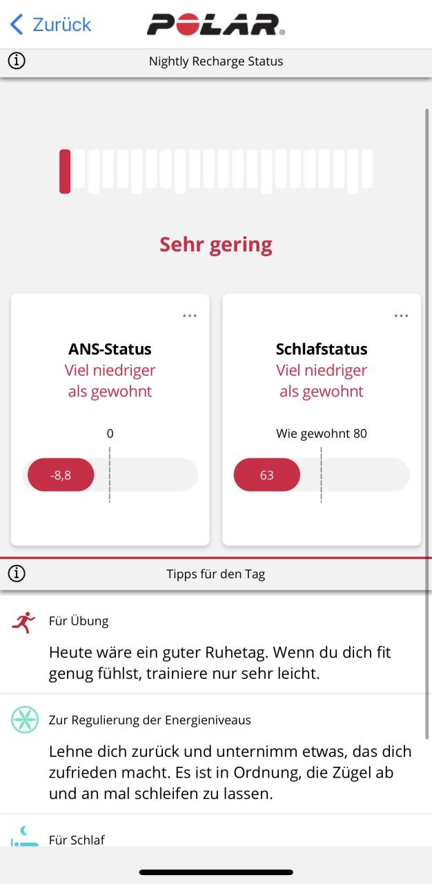 Polar Nightly Recharge Staus / Sehr gering - Schlafdaten richtig auswerten