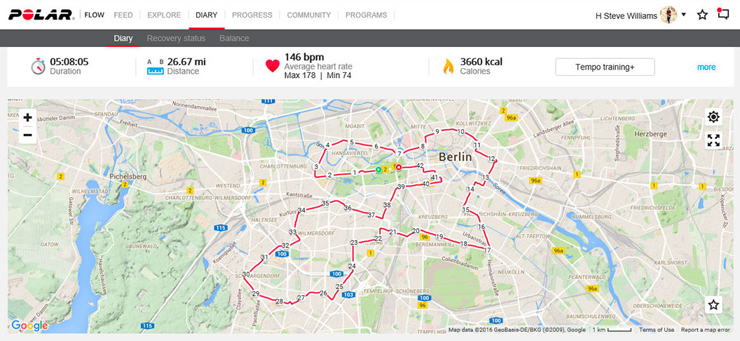 Marathon route in Polar Flow