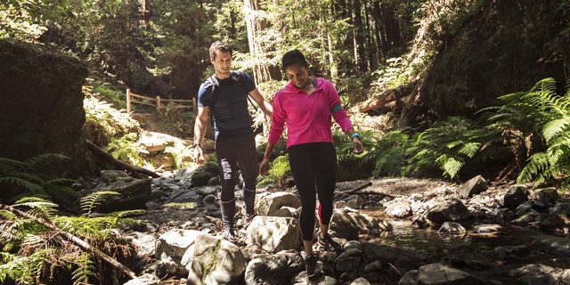 couple power walking 